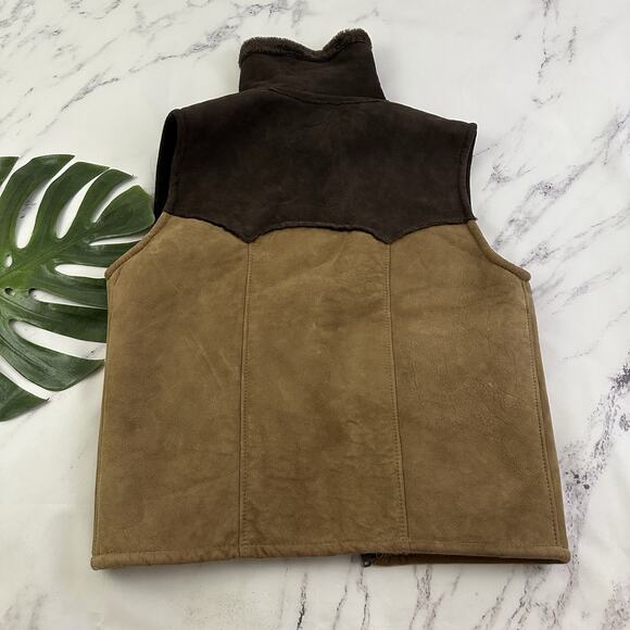River Mens Vintage 70s Suede Sherpa Lined Vest Size 44 XL Brown Patchwork West - Picture 7 of 10